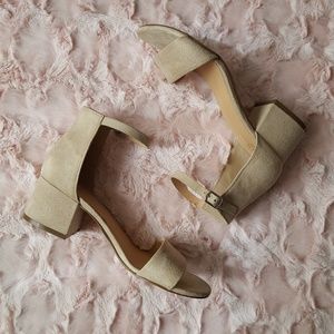 XOXO || Nude Faux Suede Block Heels